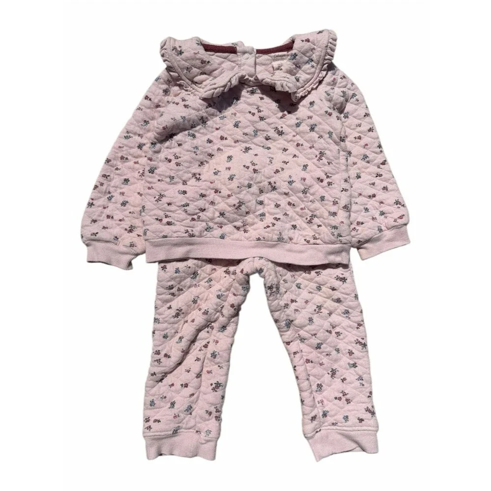 Catherine Malandrino Girls 3T Pink Floral Quilted 2 Piece Outfit Set Cottagecore